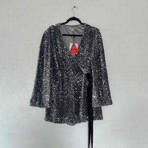 Unique21 Surplice neck bell sleeve sequin romper
